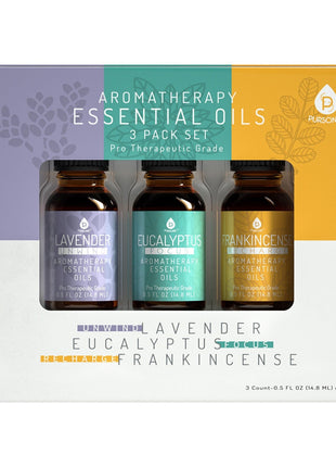 3 Pack Aromatherapy Essential oils (Lavender, Eucalyptus, Frankincense)