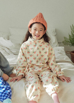 Baby Girl High Neck Jacquard Thick Warm Two Pieces Sets
